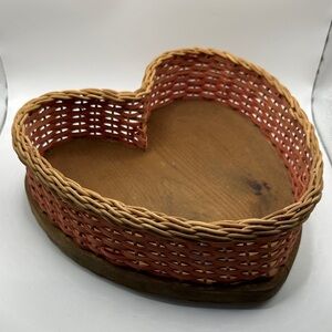Vintage Wicker Wooden Heart Fruit Basket, Retro Table or Wall Deco